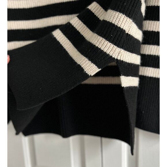 HM Chunky Knit Striped QuarterZip Sweater Black & White Nautical Ribbed Pullover - Picture 4 of 6